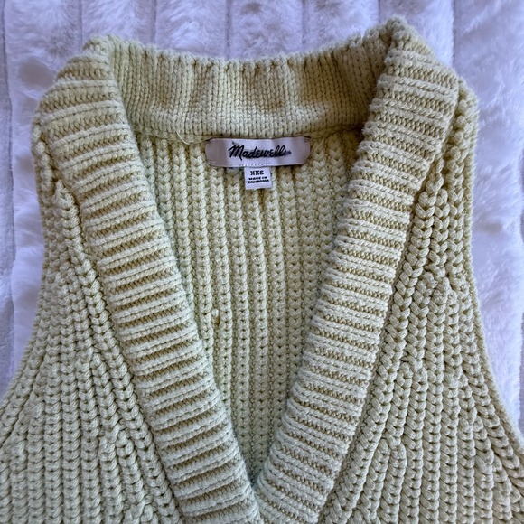 Madewell XXS Lime Green Knit Vest Button‎ Front Sleeveless Cotton Blend - Picture 3 of 6